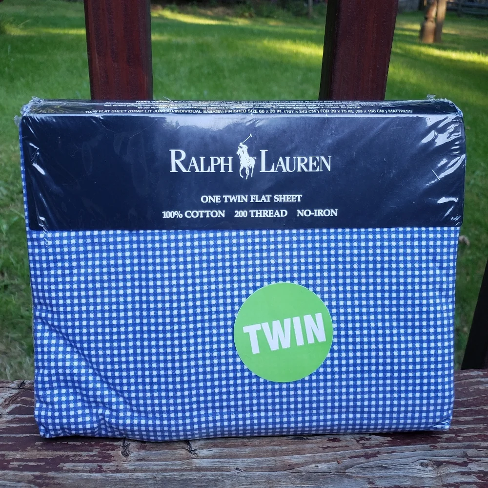 NEW Ralph Lauren Blue And White Small Gingham Checks - TWIN Flat Sheet